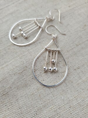 Rejected Designs of Newton's Cradle Earrings - Disrupted Momentum and Energy Conservation, Abstract Design,  Silver Hammered Hoops - image4